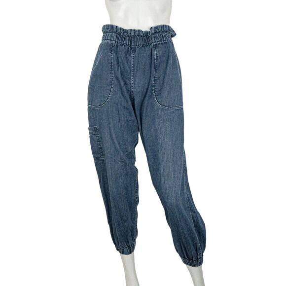 Pietsie Baja Paperbag Pants in blue denim Size M Made in CA - Picture 1 of 9